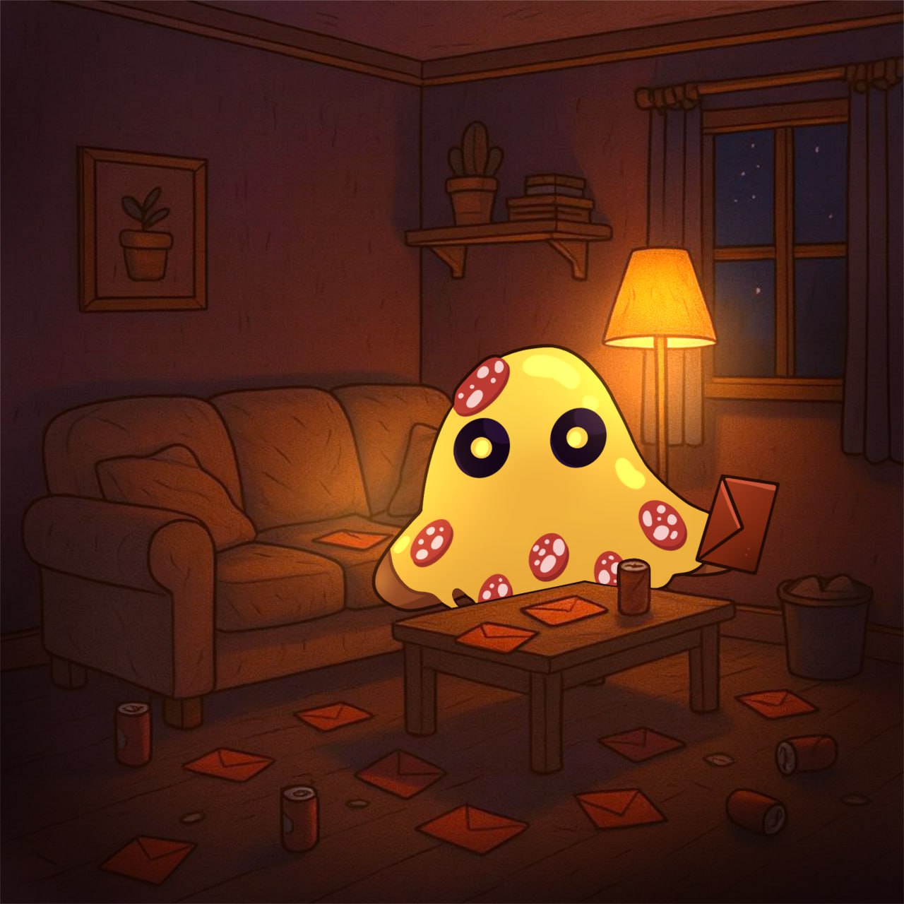 Scene 1 — Pizza in the living room sorting letters